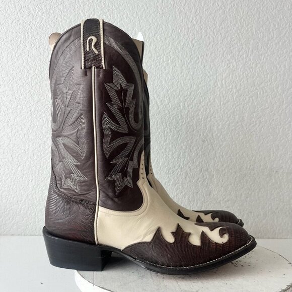 NEW Rod Patrick Womens Cowboy Boots 9.5EE Western Cowgirl Brown Ivory Contrast - Picture 2 of 11